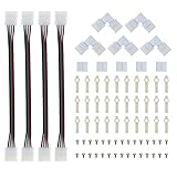 4PCS LED 5050 RGB Strip Light Connector 4 Conductor 10 mm Wide with 5PCS L Shape Solderless LED Connector, 5PCS Gapless Connector, 30 Lots Strip Light Mounting Bracket Fixing Clip