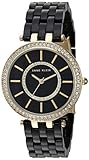 Anne Klein Women's AK/2620BKGB Swarovski Crystal Accented Gold-Tone and Black Resin Bracelet Watch