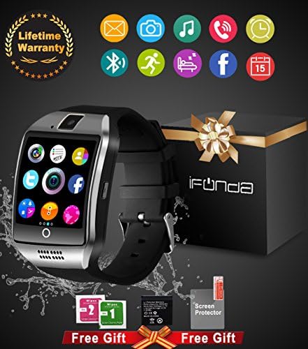 Bluetooth Smart Watch With Camera Waterproof Smartwatch Touch Screen Phone Unlocked Watch Cell Phone Smart Wrist Watch Wristband For Android Phones Samsung IOS Iphone 8 7 7s Plus 6S (Black)