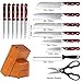 Kitchen Knife Set 15 Pieces with Wooden Block Sharpener 6 Pieces Serrated Steak Knives, homgeek Professional German X50Cr15 Stainless Steel Sharp Pakkawood Handle Chef Knife Block Set Full-Tang Forged