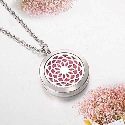 Essential Oil Diffuser Necklace Aromatherapy 24" Stainless Steel Silver Sunflower with 8 Color Pads for Decoration Gift