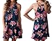 MITILLY Women's Halter Neck Boho Floral Print Chiffon Casual Sleeveless Short Dress Large Dark Blue