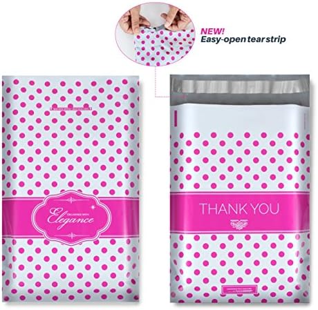 200 pcs Designer Poly Mailers Combo Pack, Sizes 6x9 and 10x13 (100 each) Pink Polka Dots, Easy Open Tear Strip, THANK YOU Design, Self Sealing, Super Strong Glue &amp; Anti-static Release Liner - 2.4 Mil