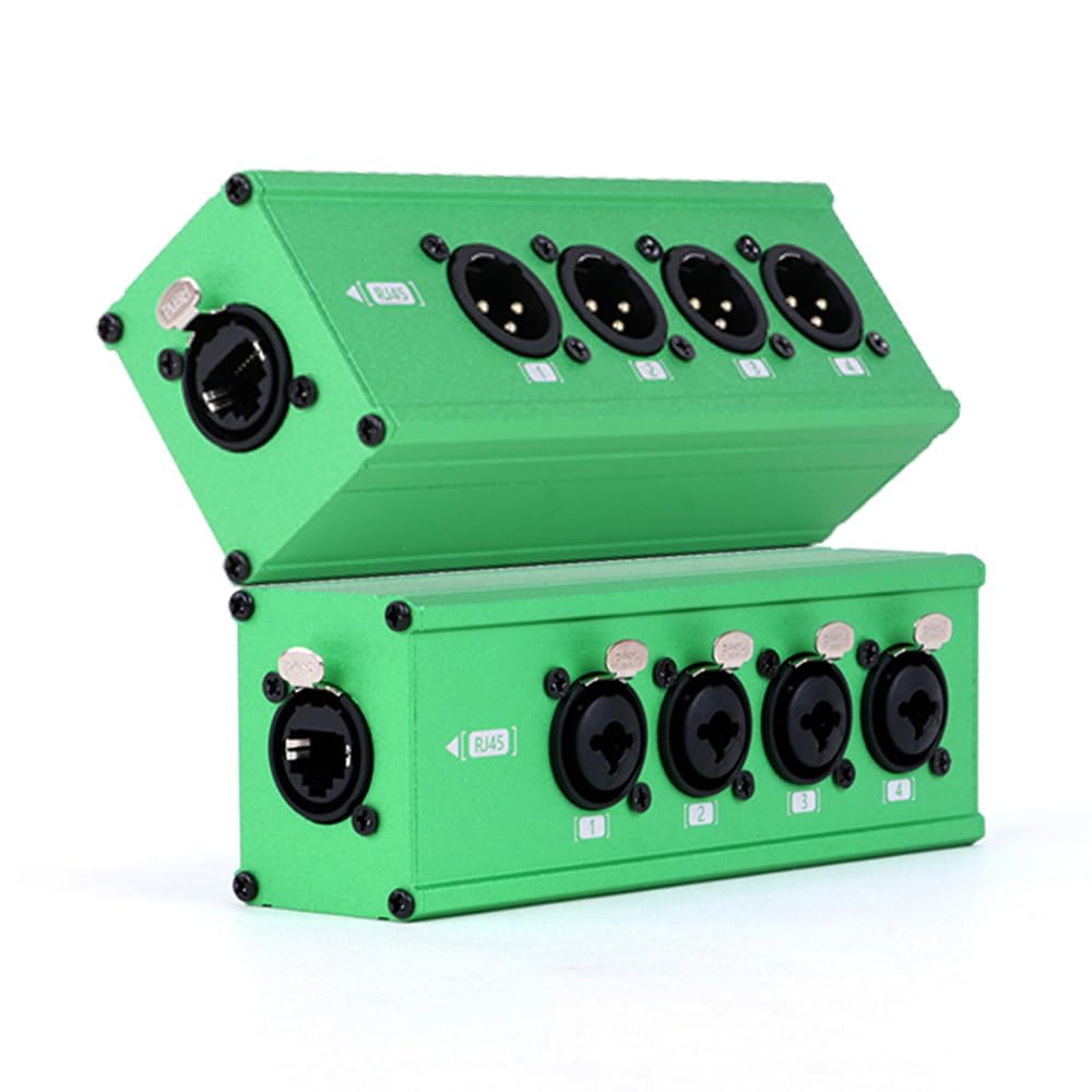 Photo 1 of 4 Channel 3 Pin Multi Network XLR Cable Breakout XLR Male and XLR 6.35 1/4" TRS Stereo Female Over RJ45 Ethercon Cable Extender for Stage Lighting and Recording Studio (Green, XLR M - XLR/6.35 F)