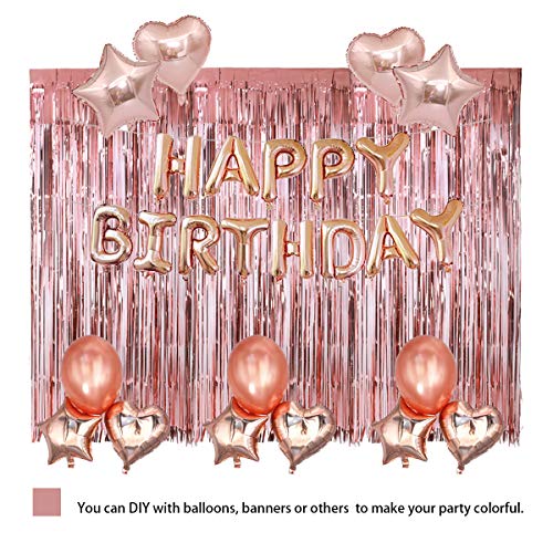 HAPY SHOP 4PACK 3.28ft x 6.56ft Rose Gold Metallic Tinsel Foil Fringe Curtains Photo Backdrop for Birthday Wedding Engagement Party, Bridal Shower, Baby Shower, Bachelorette Holiday Celebration Party Decorations