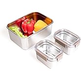 LocknLock Stainless Steel Food Storage Containers with Lids, Metal Lunch Boxes, Leak-Proof, Microwave, Freezer and Dishwasher Safe, 3-Piece Set, 2 x 520ml and 1 x 1400ml