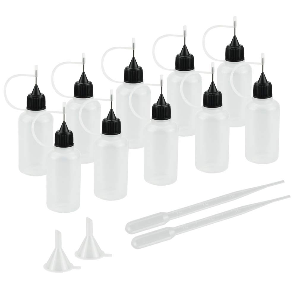 AFASOES 10 Pcs Precision Tip Applicator Bottles, 30ml Needle Tip Glue Bottle Plastic Dripper Bottle Empty Liquid Squeeze Bottles Oiler Bottles with 2 Funnel/2pcs 3ml Pipette for DIY Quilling Craft