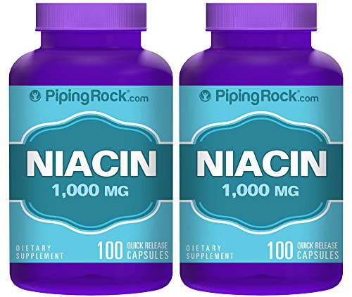 Piping Rock Niacin 1000 mg 2 Bottles x 100 Quick Release Capsules Dietary Supplement