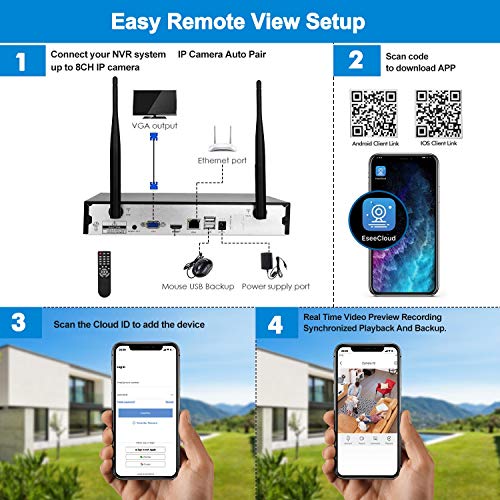 Home Security Camera System Wireless Surveillance NVR Kit with 8CH NVR 4Pcs 1080P 1-Way Audio Night Vision Remote View… - Image 3