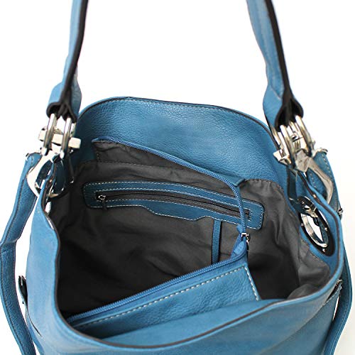 Americana Bucket Style Hobo Shoulder Bag with Big Snap Hook Hardware and Side Zipper Pocket