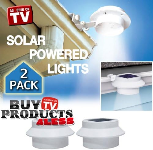 2 Pack Deal Outdoor Solar Gutter LED Light - White Sun Power Smart LED Solar Gutter Night Utility Security Light for Indoor Outdoor Permanent or Portable for Any House, Fence, Garden, Garage, Shed, Walkways, Stairs - Anywhere Safety Lite.