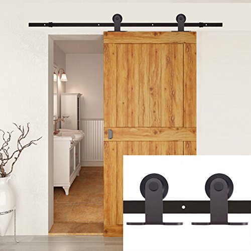 Coocheer 6 FT Country Dark Black Steel Sliding Barn Wood Door Hardware Set Stands 170 lbs