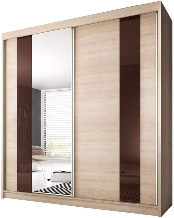 CHECO HOME AND GARDEN FAST&FREE DELIVERY SLIDING DOOR WARDROBE MULTI F37 SONOMA OAK WITH MIRROR (183cm)