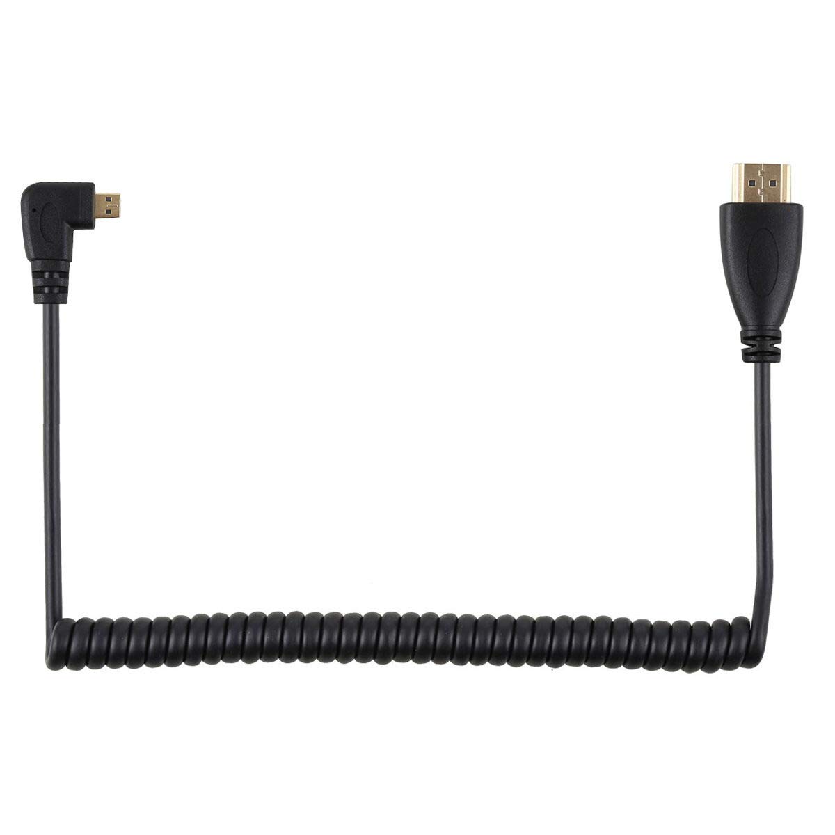 Stretch Spring Left & Right Angled 90 Degree Micro HDMI to HDMI Male HDTV Cable for Cell Phone & Tablet & Camera (Right Angled)