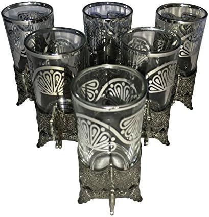 Set of 6 tea cups filigree pewter