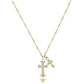 ElegGlo Cross Necklace 14k Gold Plated/Sterling Silver Double Cross Pendant CZ,Cubic Zirconia Cross Necklaces for Women Men J