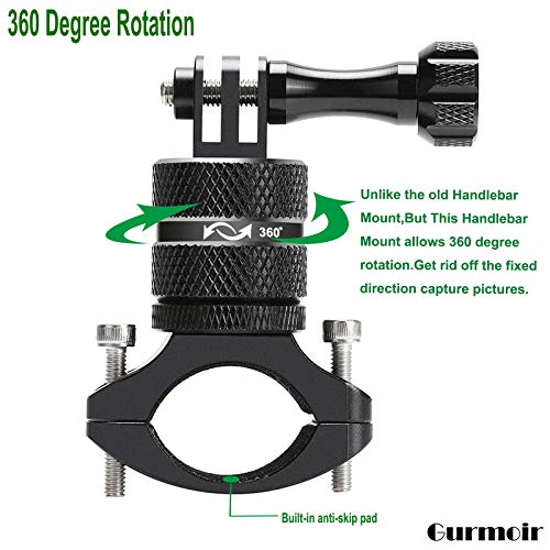 Gurmoir Aluminum Bike Bicycle Handlebar Mount for Gopro Hero 8/Hero 7/6/5/4 Session/AKASO/DJI Osmo Action/SJCAM/YI and More Action Cameras. 360 Degrees Rotary Bicycle Rack Mount