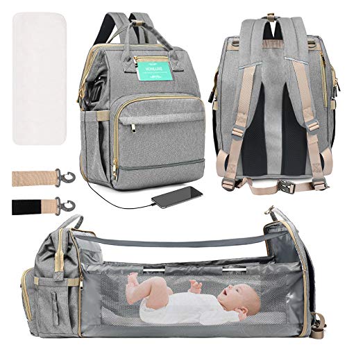 Diaper Bag Backpack with Auto Folding Crib,Multifunction Travel Back