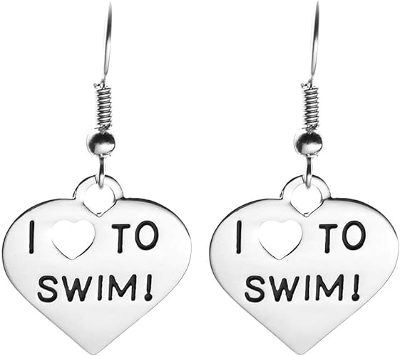 Swim Earrings, I Love Swimming Charm Dangle Earrings, Girls