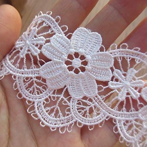3 Yard Flower Lace Edge Trim Ribbon 53mm Width Vintage Style White Edging Thin Trimmings Embroidered Applique Venice Fabric Border for Sewing Craft Wedding Bridal Dress Card Cakes Party Clothes DIY