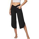 G4Free Capri Pants for Women Wide Leg Yoga Pants for Summer Flowy Capris Loose Casual Cropped Pants with Pockets
