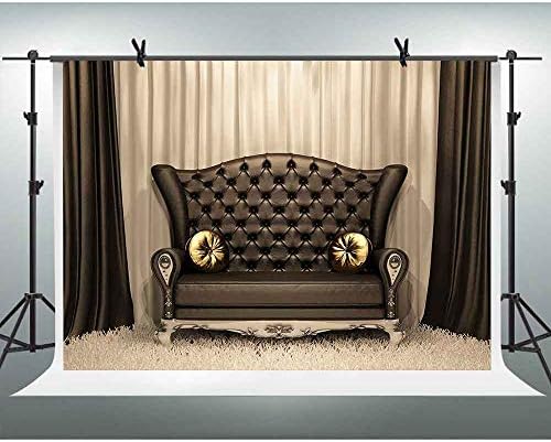 FHZON 10x7ft Leather Sofa Background White Brown Curtain Photography Backdrop Party Wallpaper Photo Video Props LXFH624
