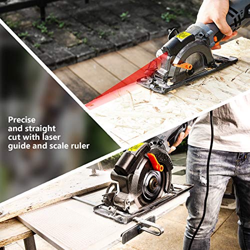 TACKLIFE Circular Saw with Metal Handle, 6 Blades (43/4" & 41/2
