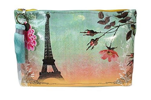 Vintage Retro Paris France Eiffel Tower Graphic Art Design Oil Cloth Large Make-up or Accessory Travel Bag
