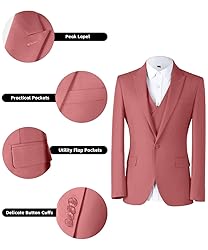 WOMS Men's 3 Piece Slim Fit Suit, Coral Wedding