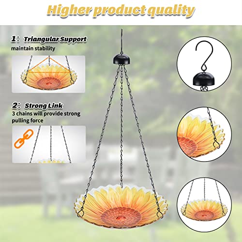 MUMTOP Hanging Bird Bath Outdoor Glass Bird Baths Sunflower Bird Feeder