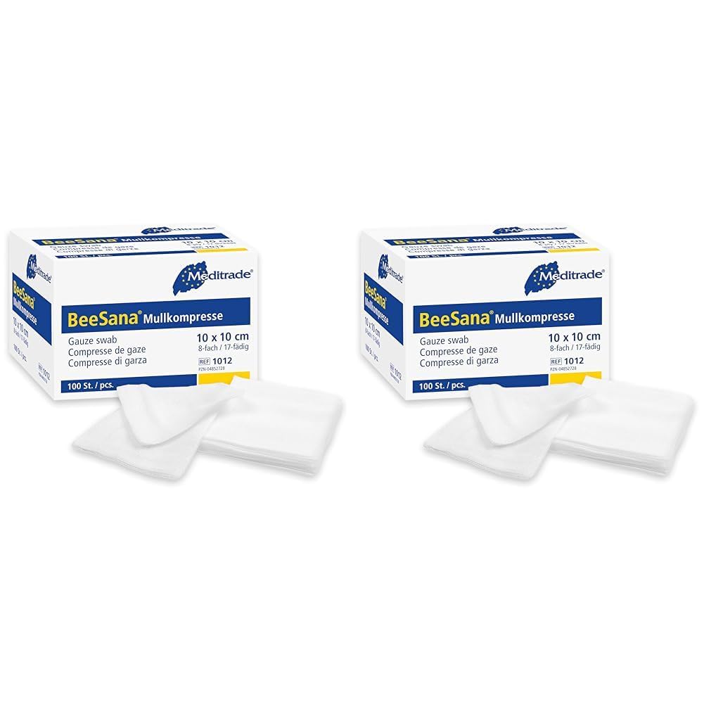 Meditrade 1014Gauze Swabs with Selvedge Cutting Edges, Non-Sterile Cotton, Pack of 100 (12ply) (10cmx10cm), White