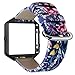 YOUKEX Compatible with Fitbit Blaze Bands, Floral Printed Leather Wristband with Black Stainless Steel Frame for Fitbit Blaze Smartwatch Women Men