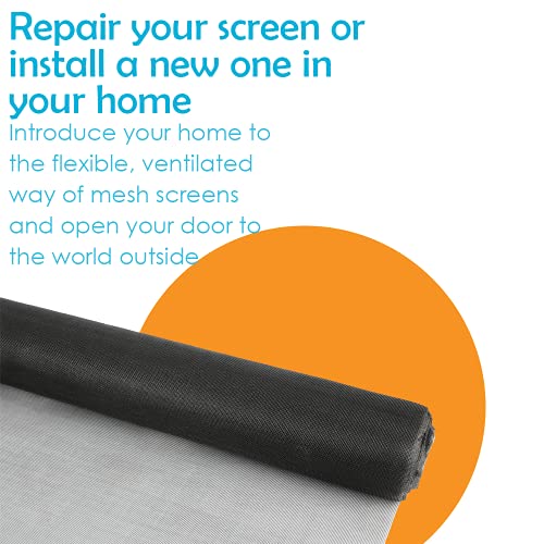 Houseables Fiberglass Window Screen Roll, Replacement Mesh, 36” x 100’, Black, Repair Kit