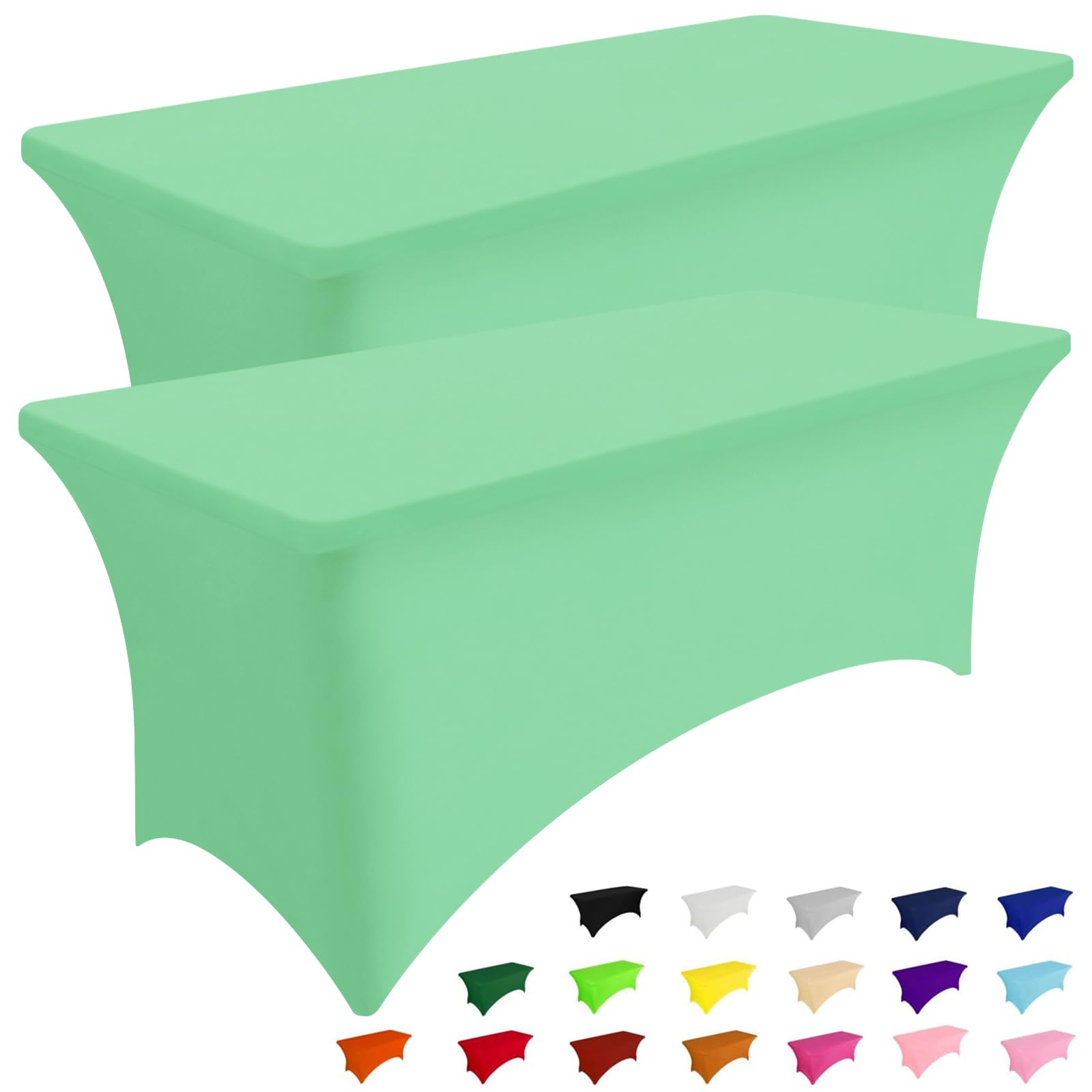 Smiry 2 Pack Spandex Table Cloth 6FT, Elastic Fitted Stretch Tablecloths for Rectangle Tables, Washable Table Cover for Outdoor, Wedding, Banquet & Parties (Bright Green, 72Lx30Wx30H Inch) Image