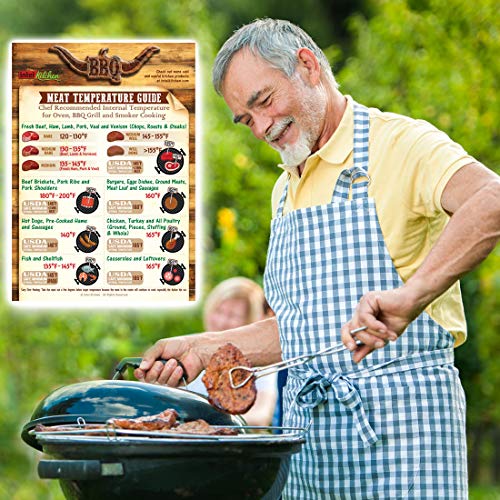 Best-Designed Cooking Gift Set: Cool BBQ Meat Temperature Guide + Comprehensive Kitchen Measurement Conversion Chart Magnets 8"x11" Grilling Cooking Baking Reference Recipe Cookbook Accessories Unique Gifts for Birthday and Holidays