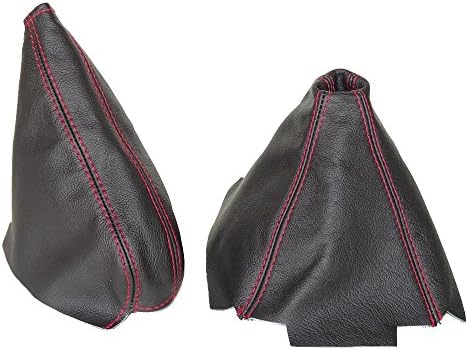The Tuning-Shop Ltd for Honda CRX Del Sol 1992-1997 Gear & Handbrake Gaiter Black Leather Red Stitching