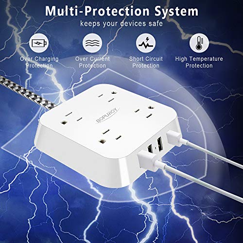 Power Strip with 4 USB Ports, BOPUROY 4 Outlet Surge Protector