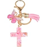 Kicomvi Resin Cross Keychain Butterfly Tassel Cross Keyring for Purse Wallet Bag Backpack Accessories