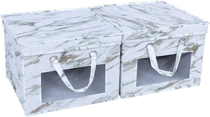 MustQ Storage Bins with Box - Clear Window ，Durable Storage Bin Basket Containers,Lid and 2 Handles for Shelves and Closets，Set of 2