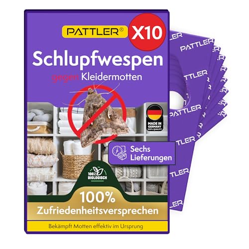PATTLER® Schlupfwespen gegen Kleidermotten – 10 Karten à 6 Lieferungen – Kleidermotten bekämpfen ohne Chemie – Alternative zur Mottenfalle, Mottenspra