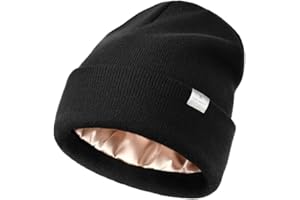 YANIBEST Womens Saitn Lined Knit Beanie Hat Acrylic Winter Hats for Women Men Silk Lining Soft Slouchy Warm Cuffed Beanie Hat