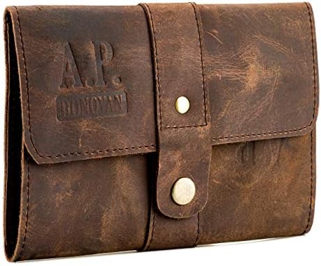 A.P. Donovan - Leather Shaving Bag | Beard Care case | Leather Protective Bag | Shaving Equipment | Case for Razor Plane, Brush and Straight Razor | Brown