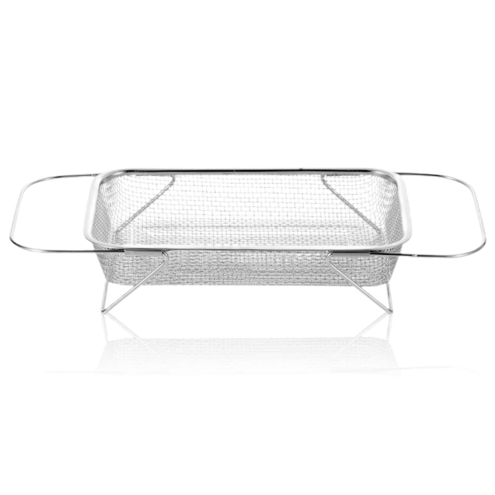 Over the Sink Colander Strainer Basket, Stainless Steel Expandable Strainer Basket Colander with Fine Mesh for Kitchen Sink Strain