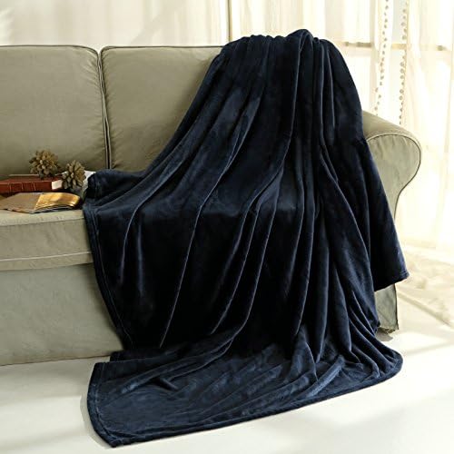 Flannel Fleece Blanket Throw, Bed Blanket for Winter | Plush Microfiber Lightweight Travel Blanket Cozy Softest Warm Thick | Thermal Fuzzy Blanket for Teen Girls | Best Gift for Moms Navy Blue 90x90"
