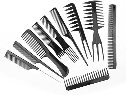 Amoroam 10 Pieces Professional Styling Comb Set Salon Hair Styling Hairdressing Barbers Comb Set for All Hair Types and Styles(Black)