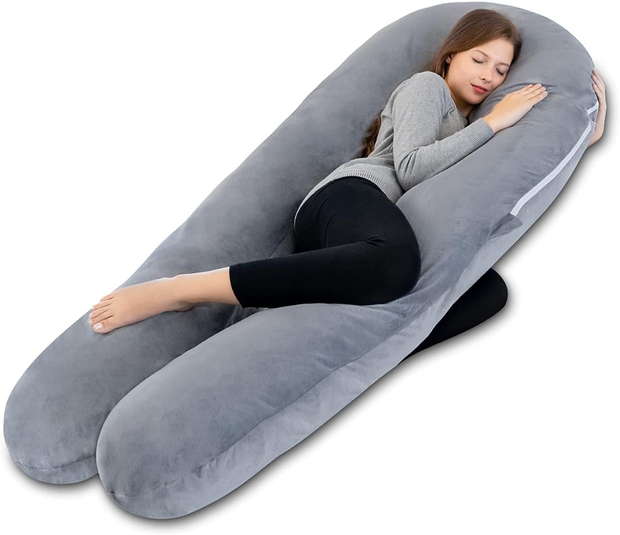 Marine Moon Pregnancy Pillow,Maternity Body Pillow U Shaped,Luxury Body Pillow for Pregnant Women Back Pain with Soft Velvet Cover,Jumbo Size 65" Long,Grey: Home & Kitchen