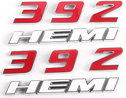 392 HEMI Emblem Fender Side Badge Sticker 6.4L Decal For Dodge Challenger SRT Chrysle 300c 3500 SRT8 HEMI Emblem Nameplates White&Red(Pack of 2)