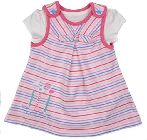 Baby Girls Dress And Short Sleeve Vest Set Pink Stripe Set Ex Store 1M To 9-12M (6-9 months)