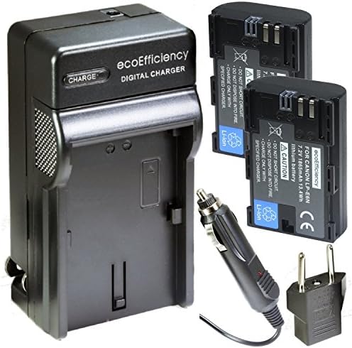 ecoEfficiency 2-Pack of 2 LP-E6, LP-E6N Batteries and Charger for Canon EOS 60D, EOS 70D, EOS 80D, EOS 5D II, EOS 5D III, EOS 5D IV, EOS 5Ds, EOS 6D, EOS 7D,EOS 7D Mark II Digital SLR Cameras
