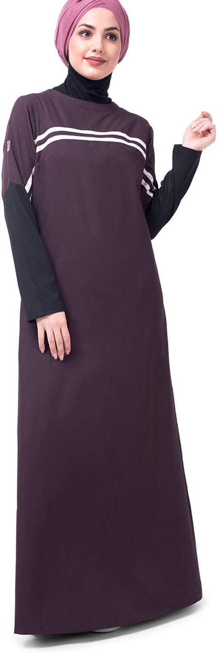 Silk RoutePlum & Black Contrast Sleeve Abaya Taslon Sporty Maxi Dress Jilbab Small 58
